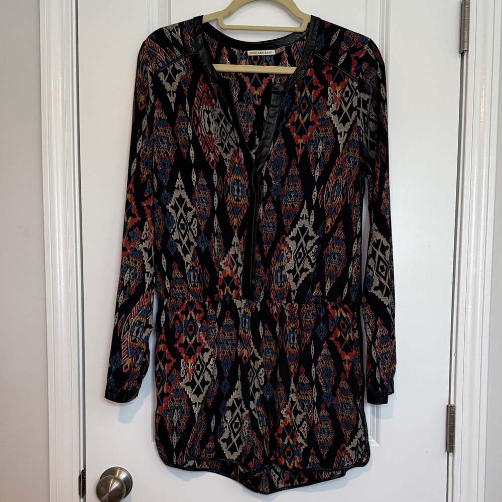 Mustard Seed Multicolor Patterned Jumpsuit with Leather Accents